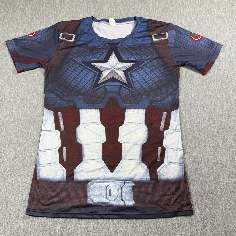 Marvel Rashguard Mens XL Blue Captain America Compression BJJ MMA Gym Shirt